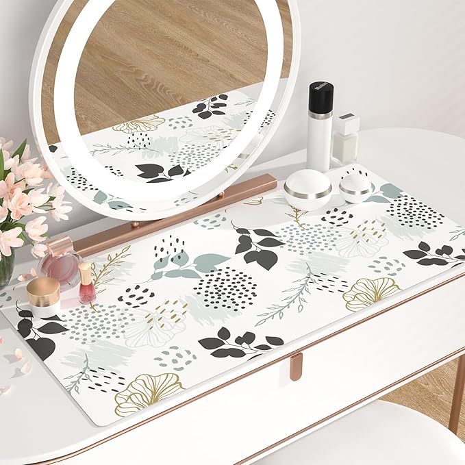 QIYI Large Mouse Pad, Extended Desk Mat for Desktop, PU Leather Waterproof Gaming Mousepad, Computer Desk Accessories Protector Writing Pads for School Office Home 31.5" x 15.7" - Floral Outlines