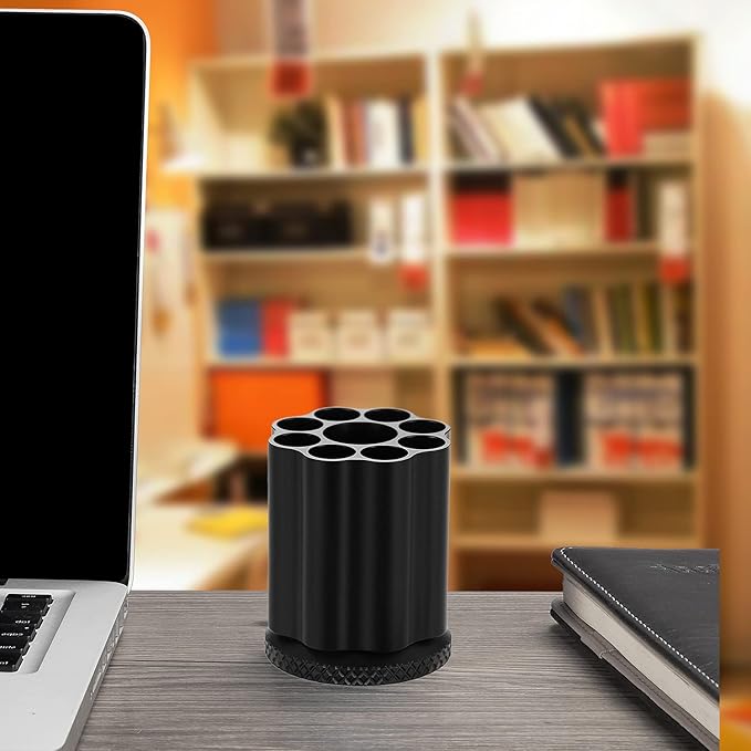 Rotating Revolver Pen Holder, Gun Cylinder Pen Holders, Favorite Pencil Holder and Perfect Stationery Supplies (Black)