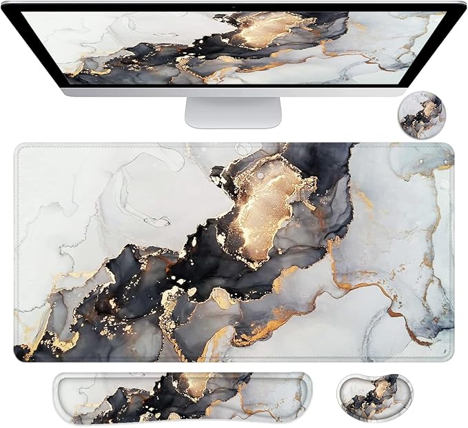 LATEEFAH Large Mouse Pad and Keyboard Wrist Rest, Desk Pad for Keyboard and Mouse, Extended Gaming Mouse Pad with Wrist Support, Waterproof Non-Slip Desk Mouse Mat for Office, Home