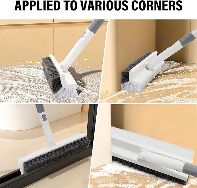 Scrub Brush Floor Brush with Long Handle,Double-Sided V-Shaped Scrub Brush，Shower Floor Scrubber for Cleaning, Tile Scrub Brush with Stiff Bristles, 52'