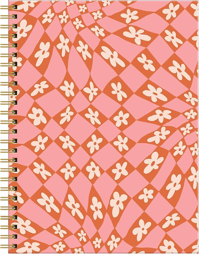 Spiral Journal Notebook for Women,A5 College Ruled Notebooks 6"x 8.4", 120 Pages Lined Journal with Premium Thick Paper,Perfect for School Office Home Gifts(Checkered flowers)