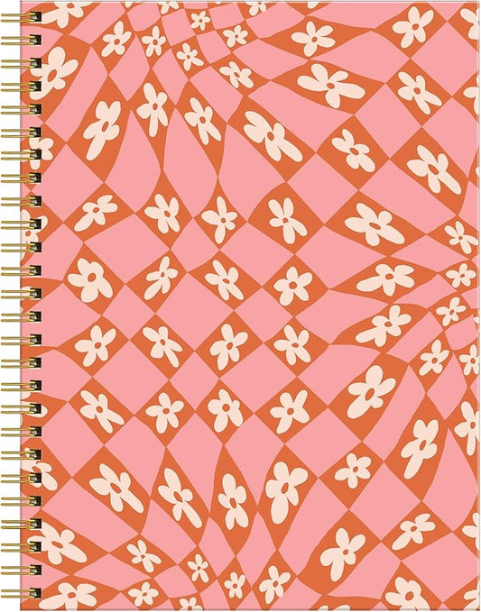Spiral Journal Notebook for Women,A5 College Ruled Notebooks 6"x 8.4", 120 Pages Lined Journal with Premium Thick Paper,Perfect for School Office Home Gifts(Checkered flowers)