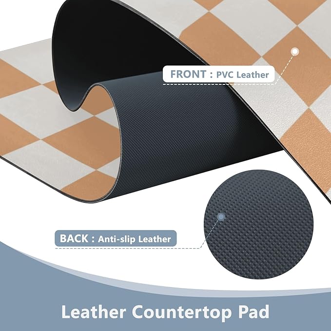 Mouse Pad Desk Mat Leather Desk Pad Large Gaming Desk Cover Protector Mat for Keyboard Computer Laptop Office Waterproof 47.2 x 23.6 Inch Checkered Orange and White