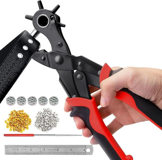 KingTool 2 in 1 Professional Leather Hole Punch with Grommet kit - Perfect for Belts, Watch Bands, Straps, Dog Collars, Saddles, Shoes, Fabric, DIY Home or Craft Projects