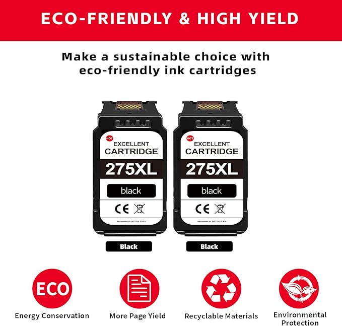 275XL Black Ink Cartridges (2-Pack)- Replacement for PG-275 Ink Cartridges for Canon Printers Compatible for TR4700 TR4720 TS3522 TS3722 TR4722 TS3500 TS3520 TS3720 TR4723 TR3700 TR4722