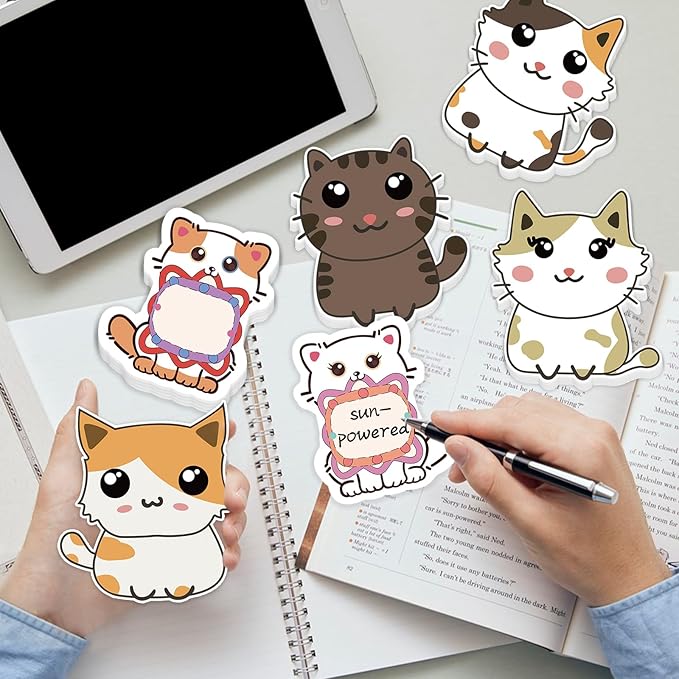 600Pcs Cute Cat Sticky Notes, Cartoon Cat Animal Sticky Notes Kawaii Sticky Note Pads Self-Stick Memo Pads Cat Shapes Memo Notes for Cat Lovers Students Home Office School Supplies