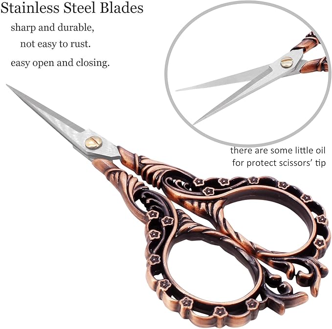 BIHRTC 4.5Inch Small Sewing Scissors Cross Crochet Scissor with Artificial Leather Cover Stainless Steel Tip Top Threading Scissors for Embroidery Needlework Craft Artwork