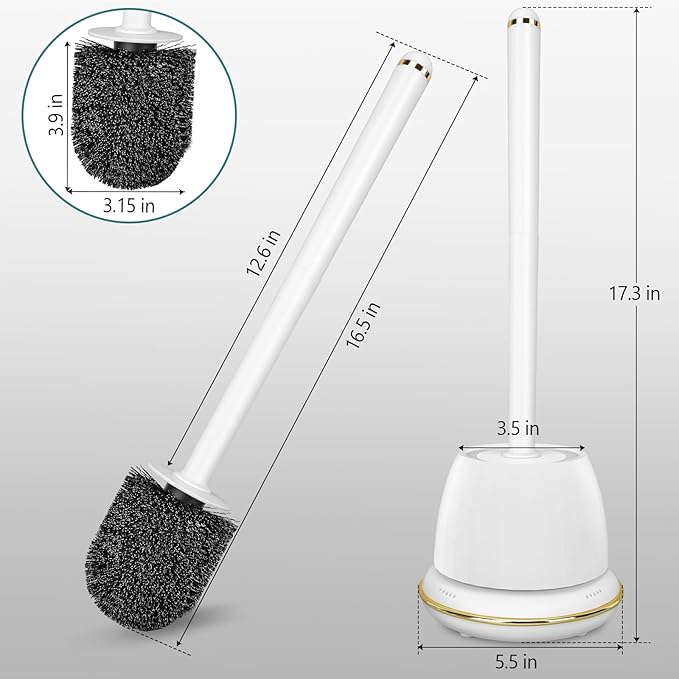 Gold Toilet Brush and Holder Set 2 Pack,Toilet Bowl Brush with Long Handle, Easy to Assemble of Compact Toilet Scrubber, Gold Bathroom Accessories. 2U