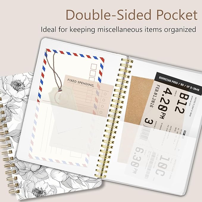 Cute Spiral Notebook journal A5 Aesthetic Pretty Floral Design for Women Girls Kawaii with Pocket, 8.5 x 5.7 inch, Rose