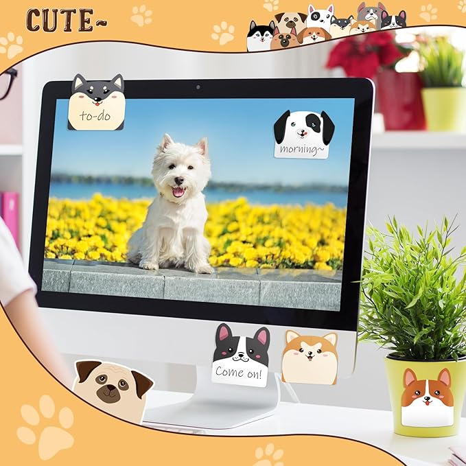 Yinder 24 Pads Cute Sticky Notes Kawaii Fun Animal Sticky Notes Pads Bulk Cartoon Memo Self Adhesive for Veterinary Gift Office School Tab Party Supplies(Dogs)