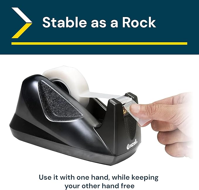 Excell - Desk Tape Non-Skid Base Dispenser 3pc, 3/4" Wide, 1" Core, Durable Plastic Tape Holder, Heavy Duty Tape Dispenser, Weighted Tape Dispenser for Desk, Easy One Hand Use, 1 inch Tape Dispenser