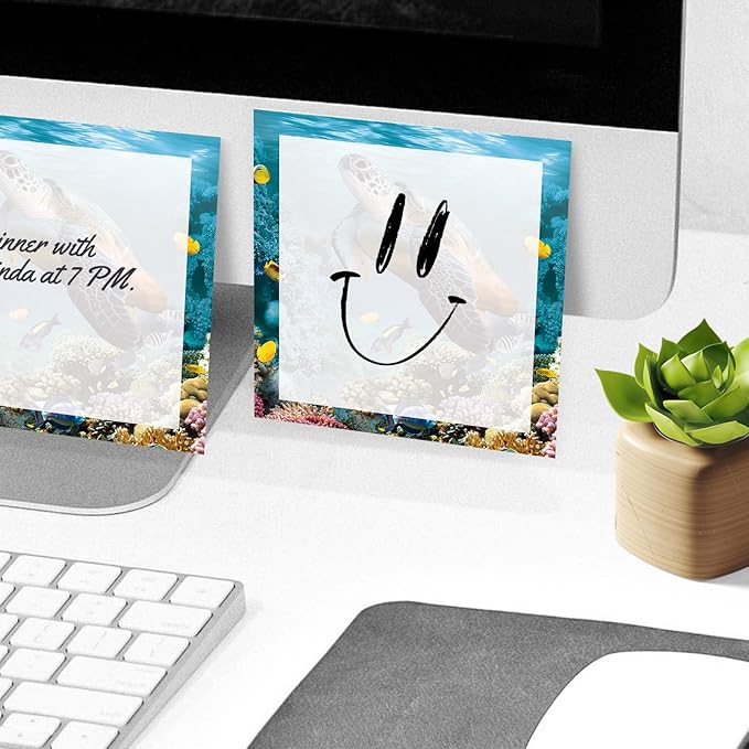 Sticky Notes, 2 Pads, 3x3 inches, Cute Colorful Fun Self-Stick Note Pads, Easy Post, Strong Adhesive Notepad Sea Turtle Swim