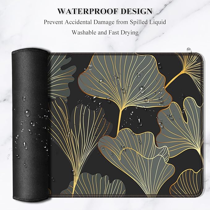 Auhoahsil Desk Pad, XL Extended Large Gaming Mouse Pad 31.5 x 11.8 Inch, Waterproof Mousepad with Stitched Edge, Non-Slip Computer Keyboard Laptop Mat for Women Men Office Work, Colorful Ginkgo Leaves