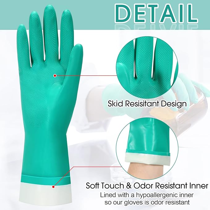 20 Pairs Chemical Resistant Gloves Heavy Duty Thick Nitrile Gloves Bulk for Cleaning, Resist Household Acid, Alkali and Oil (X-Large)