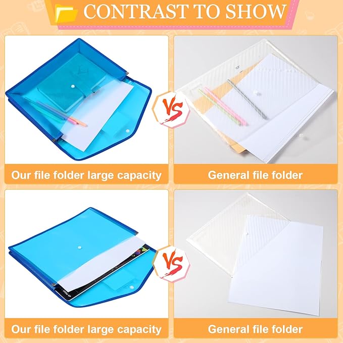 B4 Plastic Expanding File Folders Wallet for School Classroom Envelope File Folder Document Organizer Colorful Receipt Organizer with Snap Closure for Office(Mixed Color,14 Pack)