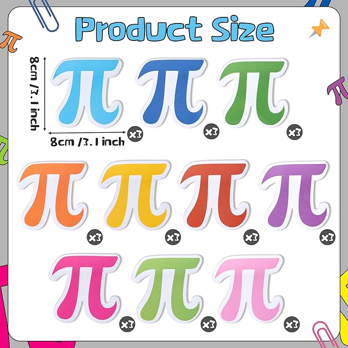 CJiangpo 30Pcs Pi Day Sticky Notes Pads, 600 Sheets Colorful Self Stick Notepad Memo Pads Cute Funny Page Marker Classroom Rewards Pi Day Math Party Favors Filler Gifts for Kids