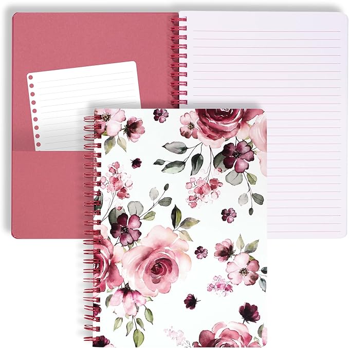 Steel Mill & Co Cute Mini Spiral Notebook, 8.25" x 6.25" Journal with Durable Hardcover and 160 Lined Pages, Rose Floral