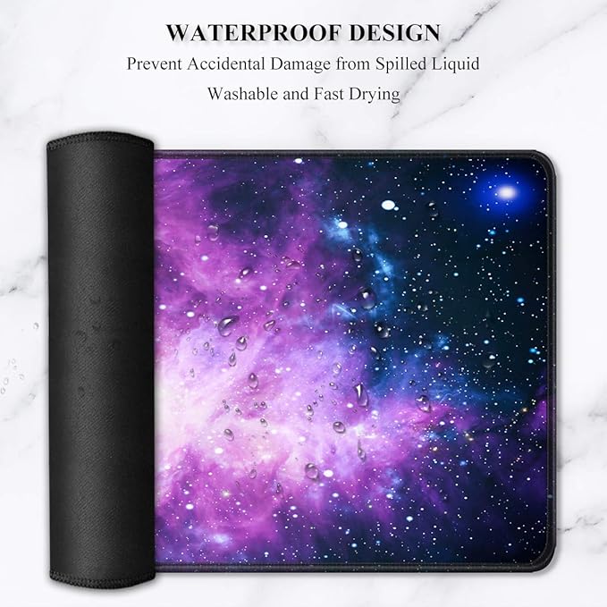 Auhoahsil Large Gaming Mouse Pad, Galaxy Theme XXL 35.4 x 15.7 in Desk Pad Stitched Non-Slip Rubber Long Computer Mousepad Thin Extended Full Size Desk Mat for Desktop, Laptop, Wireless Mice, Purple
