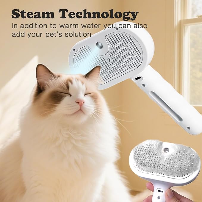 glozaic Upgraded Rechargeable Silicone pet Hair Removal Tool, 3-in-1 Automatic Cleaning steam Brush, Suitable for Grooming, Hair Removal, and Massage, Suitable for Cats and Dogs.
