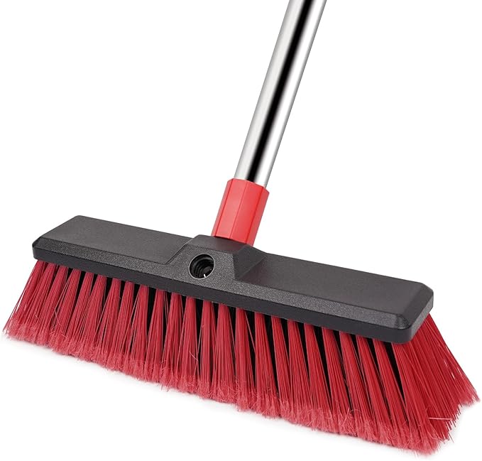 Honclea 14” Push Broom with 70” Adjustable Handle - Heavy Duty Outdoor Broom for Shop, Garage, Patio, Driveway, Yard & Deck Cleaning