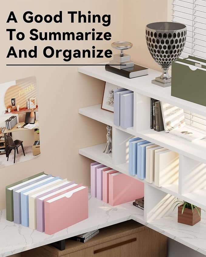 ANSOOK Plastic File Jackets,2" Legal Size Manilla Folders,12 Pack Expanding File Folder,Heavy Duty Expansion Pocket,File Cabinet Folders,Straight Cut Tab,Morandi Color Manila Folder for Home Office