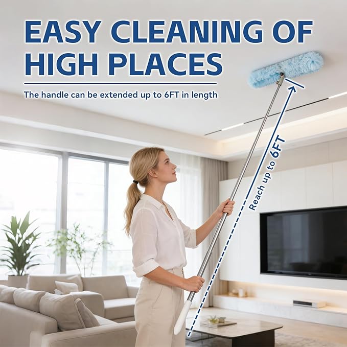 Duster Extended Handle with 20 Pcs Duster Refill, Duster with Extension Pole, Heavy Duty Duster Refills Kit for Ceiling Fan Blades, Cleaning, Dusting, Furniture, Blind, Hard-to-Reach Areas