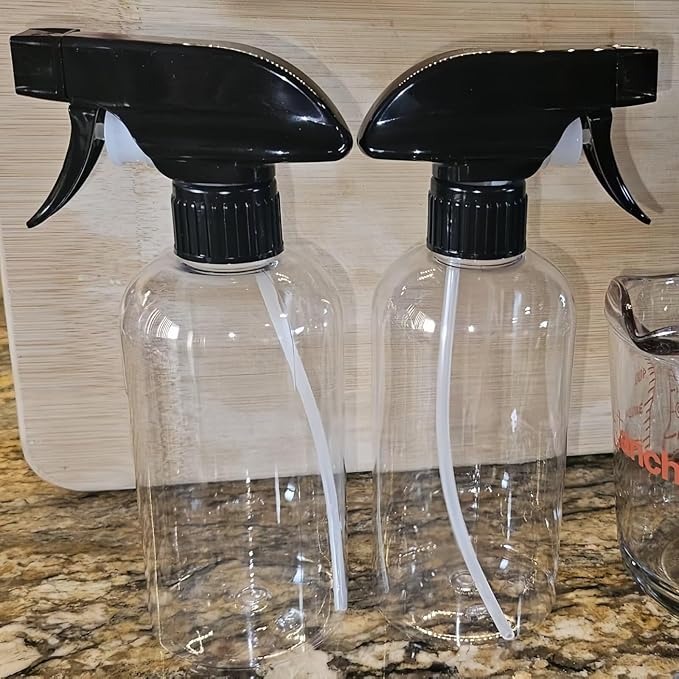 2 PCS Plastic Spray Bottles Set, 10oz/300ml Clear Refillable Container Empty Spray Bottle with Adjustable Head Sprayer and Stream for Cleaning Hair, Pet, Products, Plants