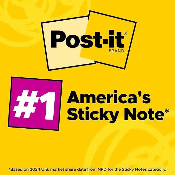 Post-it Super Sticky Notes, 5 Sticky Note Pads, 3 x 3 in., School Supplies, Office Products, Sticky Notes for Vertical Surfaces, Monitors, Walls and Windows, Orchid Frost Lavender