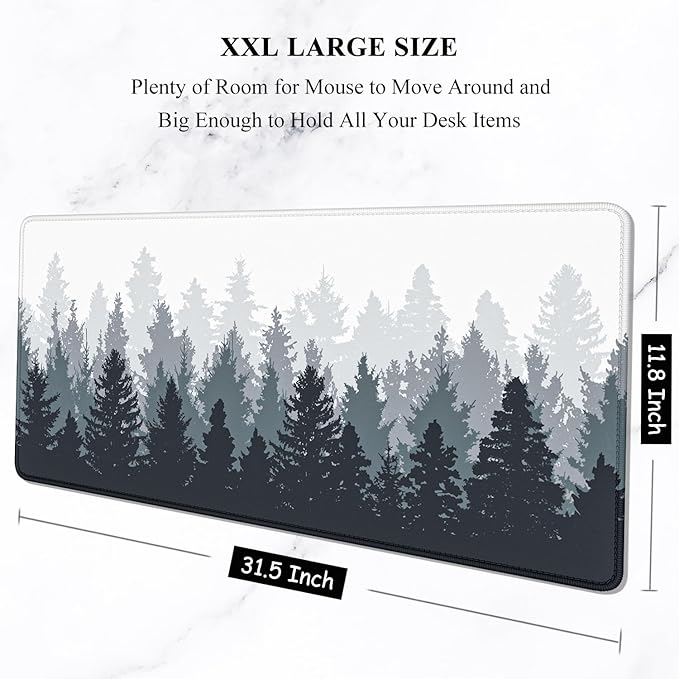 Auhoahsil Large Mouse Pad, XXL Gaming Mousepad, Desk Mat for Desktop, Thick Rubber, Big & Long Size, Stitched Edges, Full Desk Pad for Laptop & Computer, Extended 31.5 x 11.8 in, Ink Misty Forest