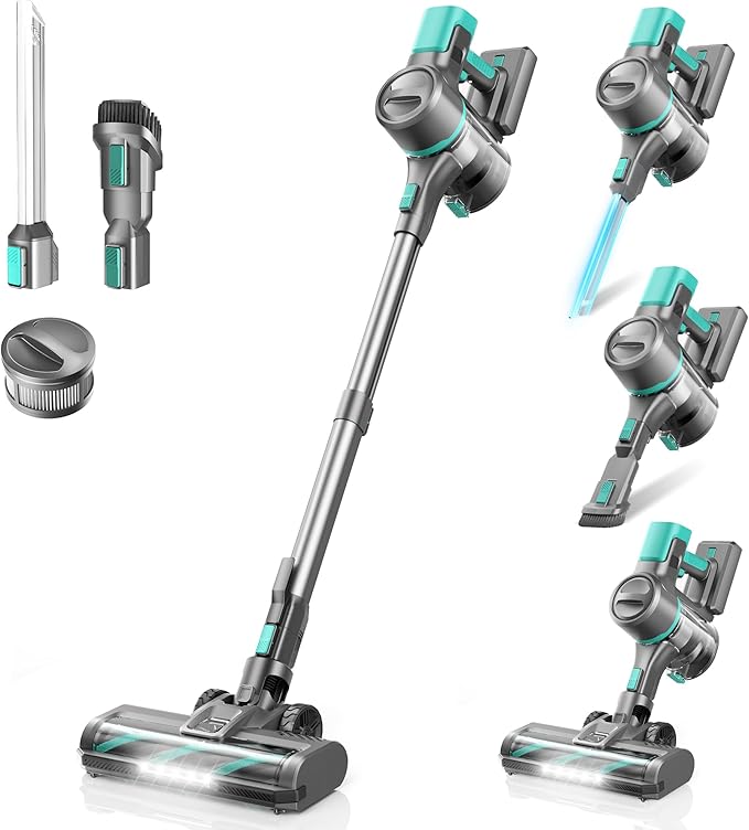 DEVOAC Cordless Vacuum Cleaner for Home, 45Kpa Lightweight Stick Vacuum with Powerful Suction, Rechargeable Battery Up to 50mins, Handheld Vacuum Cleaners for Hardwood Floor, Carpet, Pet Hair(Green)