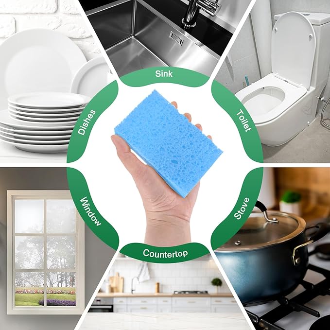 M METERXITY 6-Pack Kitchen Sponges, Condense Eco Cellulose Non-Scratch Scrub Heavy Sponge for Kitchen/Household/Bathroom, Clean Tough Messes Dish Scrubber [Blue]