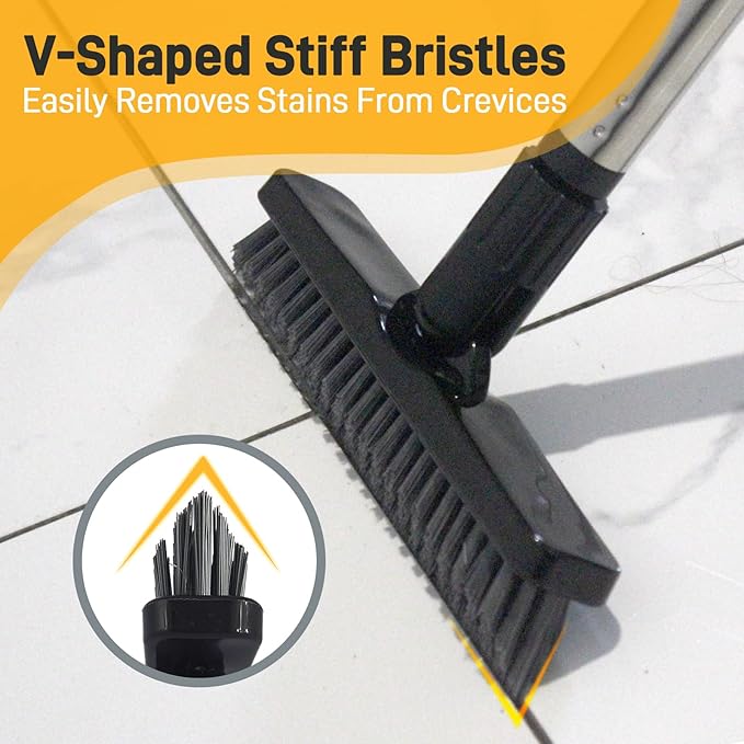 55-Inch Rotating Grout Brush with Adjustable Long Handle, V-Shaped Deep Cleaning Tool for Tile, Bathrooms, Kitchens, and Hard-to-Reach Areas