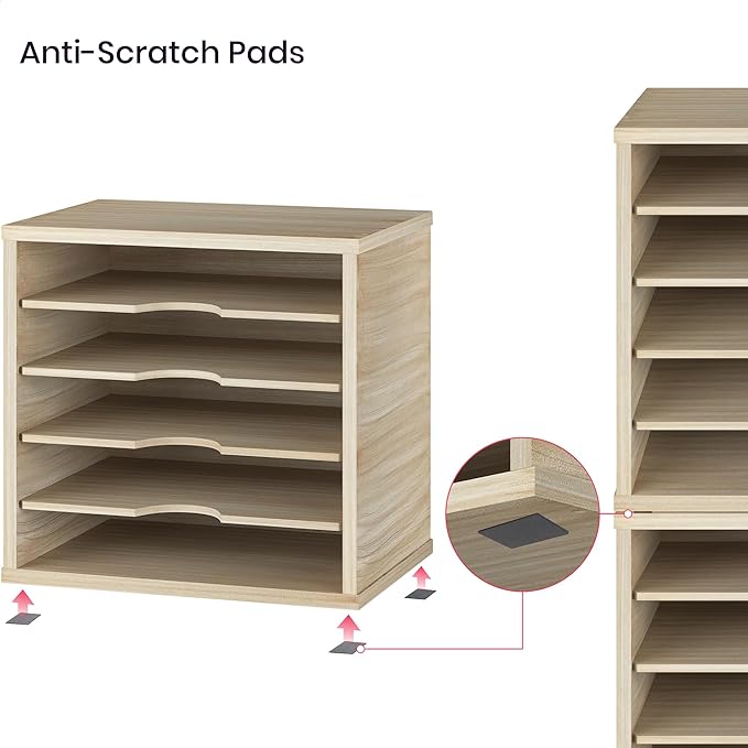 Ballucci Wood File Organizer Paper Sorter, 5 Tier Adjustable Shelves Office Desk Organizer 13 5/8" x 9 1/4" x 12", Brushed Wood