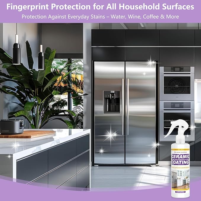 Ceramic Coating Spray for Kitchen Appliances & Stainless Steel – Fingerprint Resistant Cleaner & Sealer for Sinks, Fridges, Stoves – Easy Cleaning & Long-Lasting Multi-Surface Shine 17.32oz