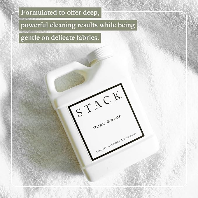 STACK Almost Home Luxury Laundry Detergent - Premium Scented Laundry Detergent for HE & Standard Washers - Infused With Wild Jasmine, Suede, & Musk - Dye Free Gentle & Effective Cleaning - 16 oz