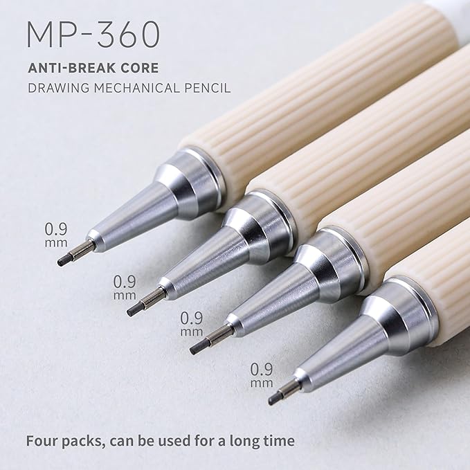 0.9mm Mechanical Pencil Set with Case, 4PCS Drafting Mechanical Pencils Kit – 4 Tubes HB Lead Refills, 3 Erasers, Ideal Pencil Set for Writing & Drawing