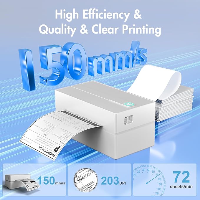 Bluetooth Thermal Shipping Label Printer: 4x6 Wireless Mini Clear Label Maker with Waterproof Tape for Small Business - Widely Used for USPS UPS Ebay Amazon Shopify Etsy, White