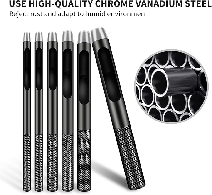 6PCS Leather Hole Punch Set (1.5mm-5mm) | Industrial Grade Stainless Steel Belt Hole Puncher for Leather Craft, Watch Bands, Gasket Belts | Hand-Polished Sharp Blades & Durable Design