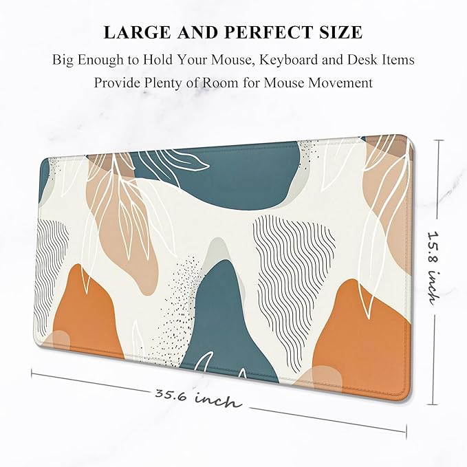 Auhoahsil Large Mouse Pad, XXL Desk Pad, Extened 35" x 15", Non-Slip Rubber Base, Stitched Edges, Superior Surface, Waterproof Keyboard Mat, Large Mousepad for Gamer, Office & Home, Desert Leaves