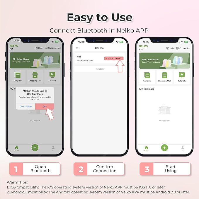 Nelko Label Maker Machine with Tape, P21 Bluetooth Label Printer, Wireless Mini Label Makers with Multiple Templates for School Office Home, Pink