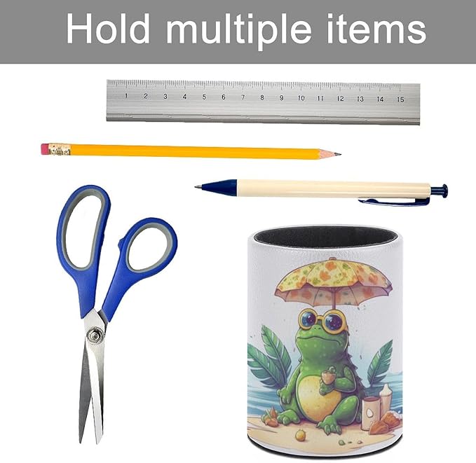 Frog Pen Holder Pencil Organizer Cute Pencil Cup Desk Decor Makeup Brush Holder PU Multifunctional Office Suppliesfor Home Classroom School