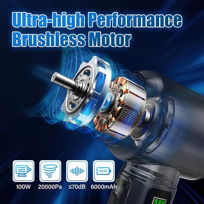WUDOO-5-in-1 Car Vacuum Cleaner Portable Cordless Dust Remover 20,000 Pa Powerful Handheld Cordless Charging Vacuum with Flashlight Function Supports Fast Charging and LED Display
