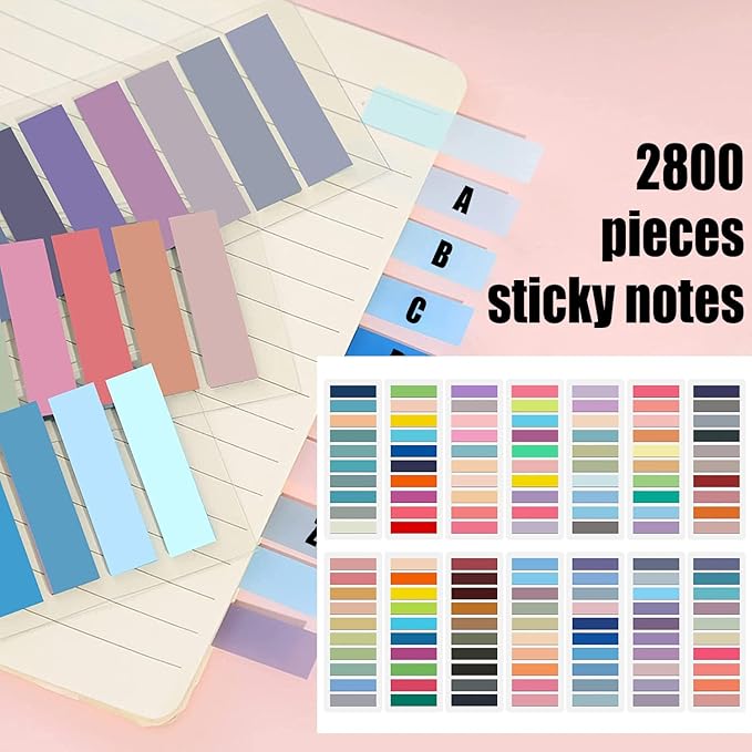 2800Pcs Sticky Tabs Book Tabs, Translucent Sticky Notes, Repositionable Book Markers, Morandi Book Flags Strip, Writable Book Annotation Supplies, Page Tabs, File Index Tabs (2800)