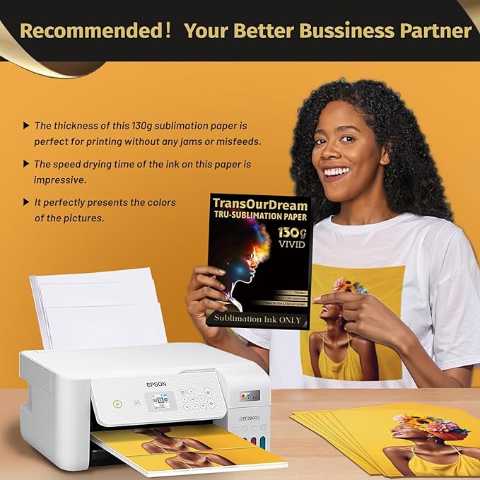 TransOurDream 130g Tru-Sublimation Paper for Inkjet Printers (Vivid, 8.5x11", 100 sheets) Sublimation Heat Transfer Paper for Sublimation Ink ONLY