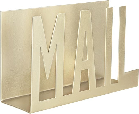 MyGift Modern Brass Metal Mail Holder Countertop Organizer with Cutout Mail Lettering Design, Office Desktop Envelope and Document Storage Rack