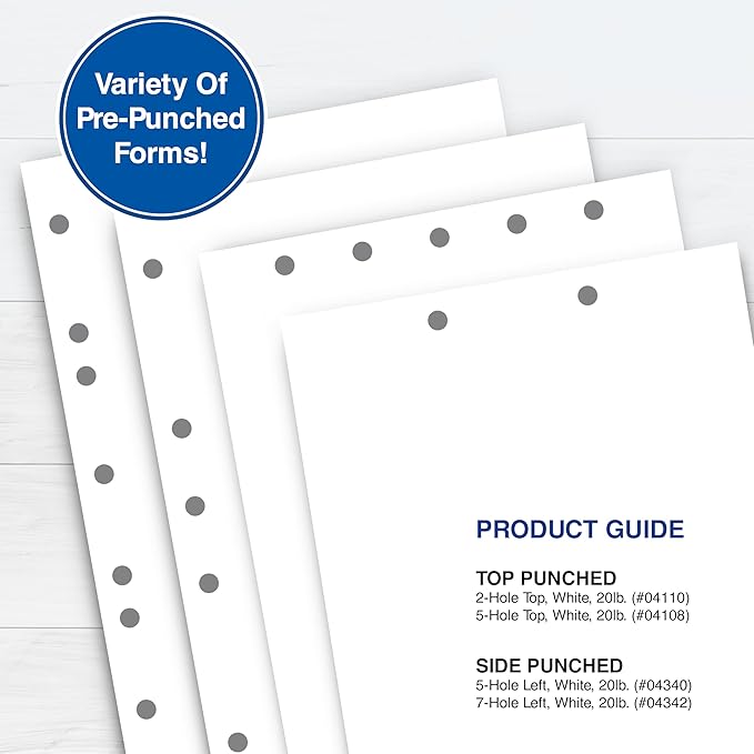 PrintWorks Professional 5 Hole Punch Left Paper - Pre-Punched for Folders & Binders - Made in the USA - 500 Sheets - 8.5" x 11" - 20 lb - 92 Bright White (04340)