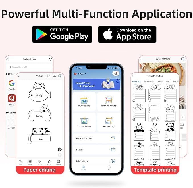 ORGSTA Sticker Printer PrintPods Mini Printer Bluetooth Portable Sticker Maker with 1 Roll Paper Thermal Inkless Label Maker Machine Impresora Portátil Instant Print for Notes, Journal, DIY, Gift