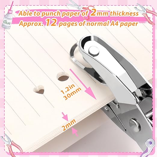 2-Pack Single Hole Punch Kit, Durable Stainless Steel Hole Punchers with 1/4" Heart & Round Punch, Perfect for Scrapbooking, Card Making & DIY Crafts