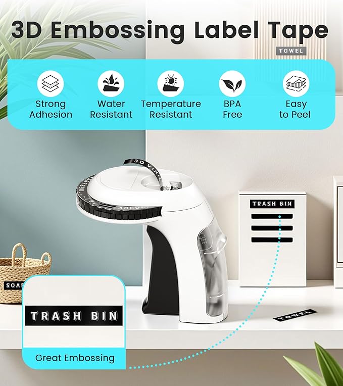 Vixic Embossing Label Maker Machine with Tape, Vintage Manual Label Maker Embossed, Retro Punch Labeler with 1 Rolls 3D Tape Waterproof for Home Kitchen DIY Crafting Kids