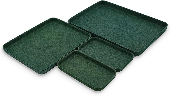 Welaxy EDC Catchall Desk Organizer felt DND dice rolling tray stylish nightstand multitray Entryway Bedside Caddy for Keys Phone Wallet Watch Glasses Pens Office minimalist 4-piece (Forest Green)